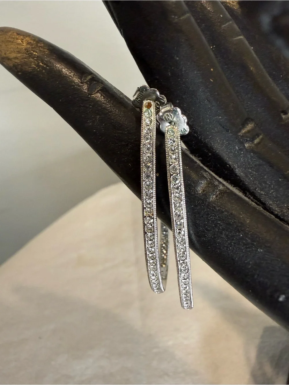 Nordstrom Silver-Tone Cubic Zirconia Bar Hoop Earrings